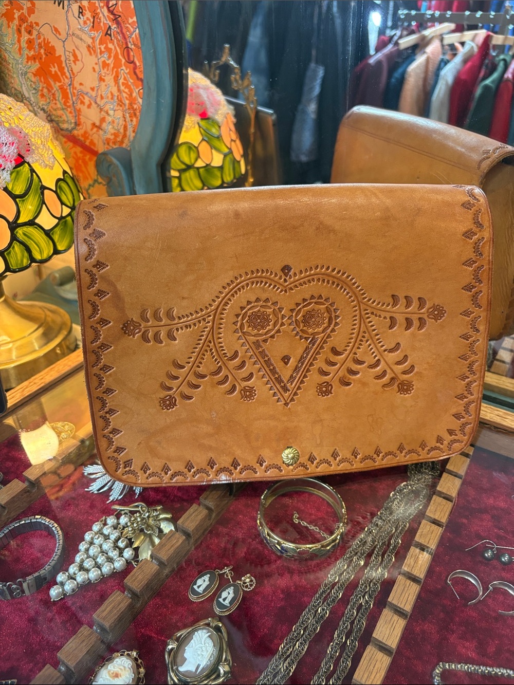 Vintage Tooled Leather Clutch